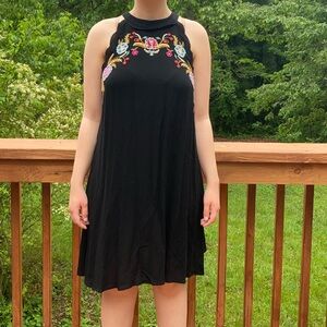 Black embroidered midi dress